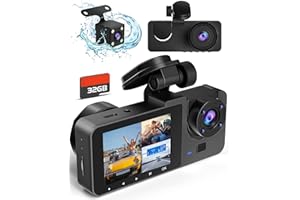 PRILOTTE 4K Full HD 3 Channel Dash Cam, 4K/2.5K Full HD Dash Camera for Cars, Dashcam with 32GB Card G-Sensor,IR Night Vision, 170°Wide Angle, WDR, Parking Mode - (Black-Y8)