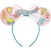LYLIN Mouse Ears Headband, Pink Mouse Ears for Women Girls, Sparkle Birthday Park Ears Hair Accessories for Party Trips Birthday Decorations (Best Day Ever)
