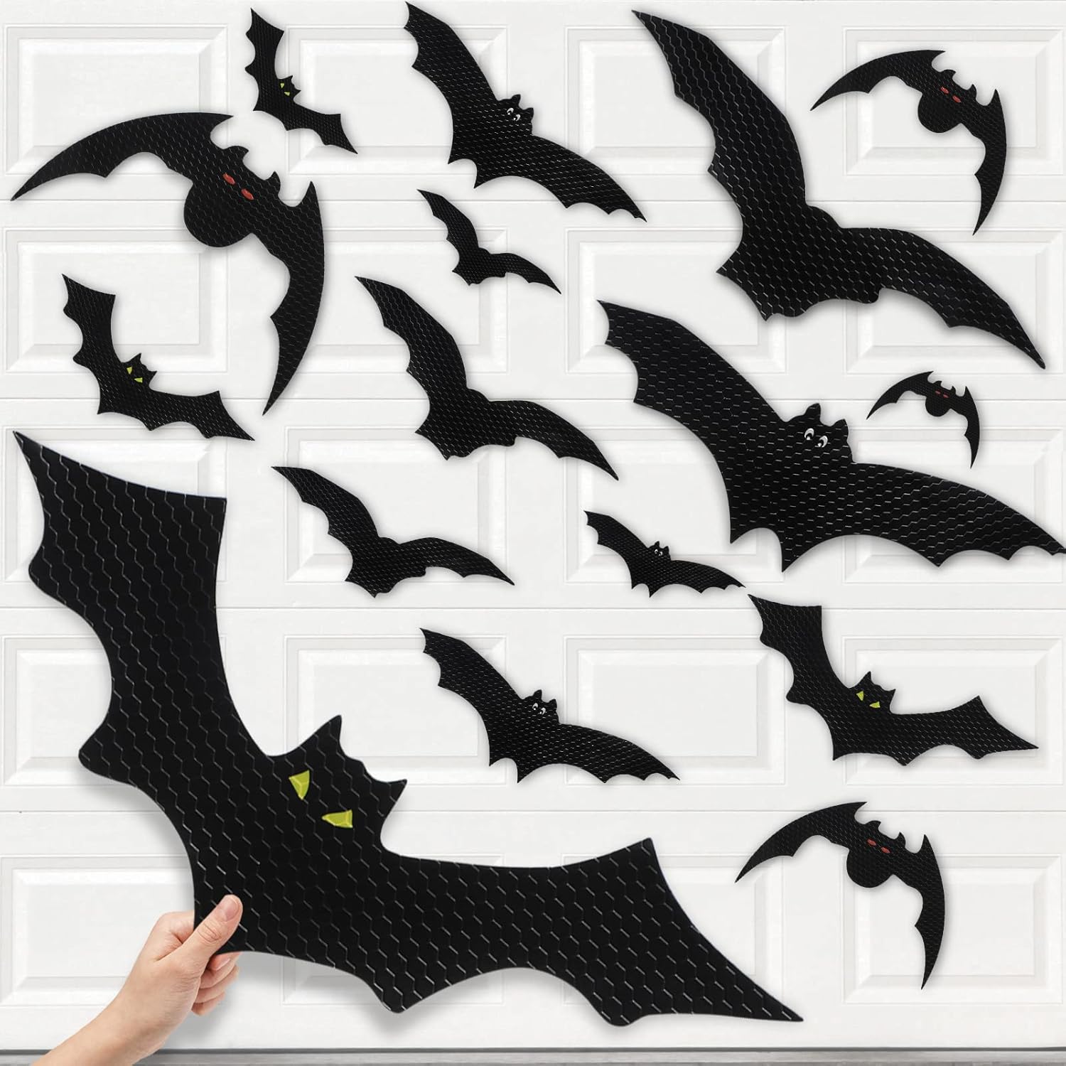 Garage Door Decorations - 16 Pcs Halloween Bat Decorations Large Waterproof Magnet Bats Sticker Removable Indoor Outdoor Halloween Magnets for Halloween Refrigerator Garage Door Car Decoration