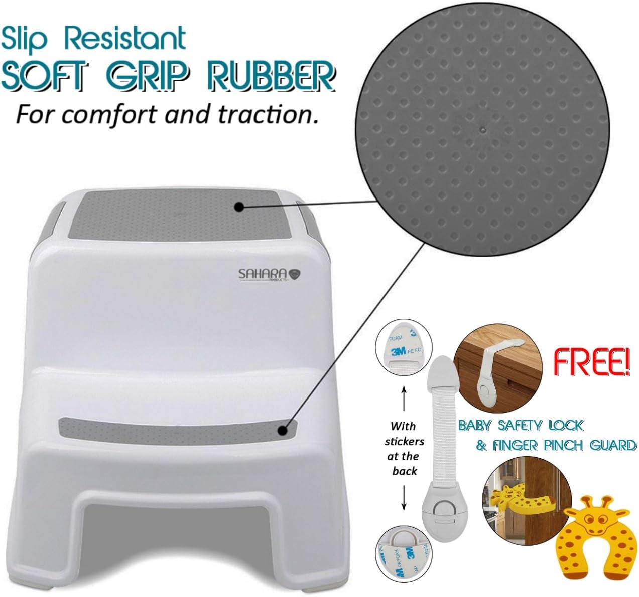 Toddler Step Stool: Dual Height Step Stool for Kids, Anti-Slip Rubber for Safety, Stepping Stool Suitable for Kitchen or Potty Training in Bathroom with Door Pinch & Safety Lock Accessories