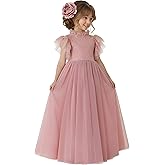 2Bunnies Girl Iris Floral Lace High Neck Ruffled Flutter Sleeve A-Line Tutu Tulle Party Flower Girl Dress
