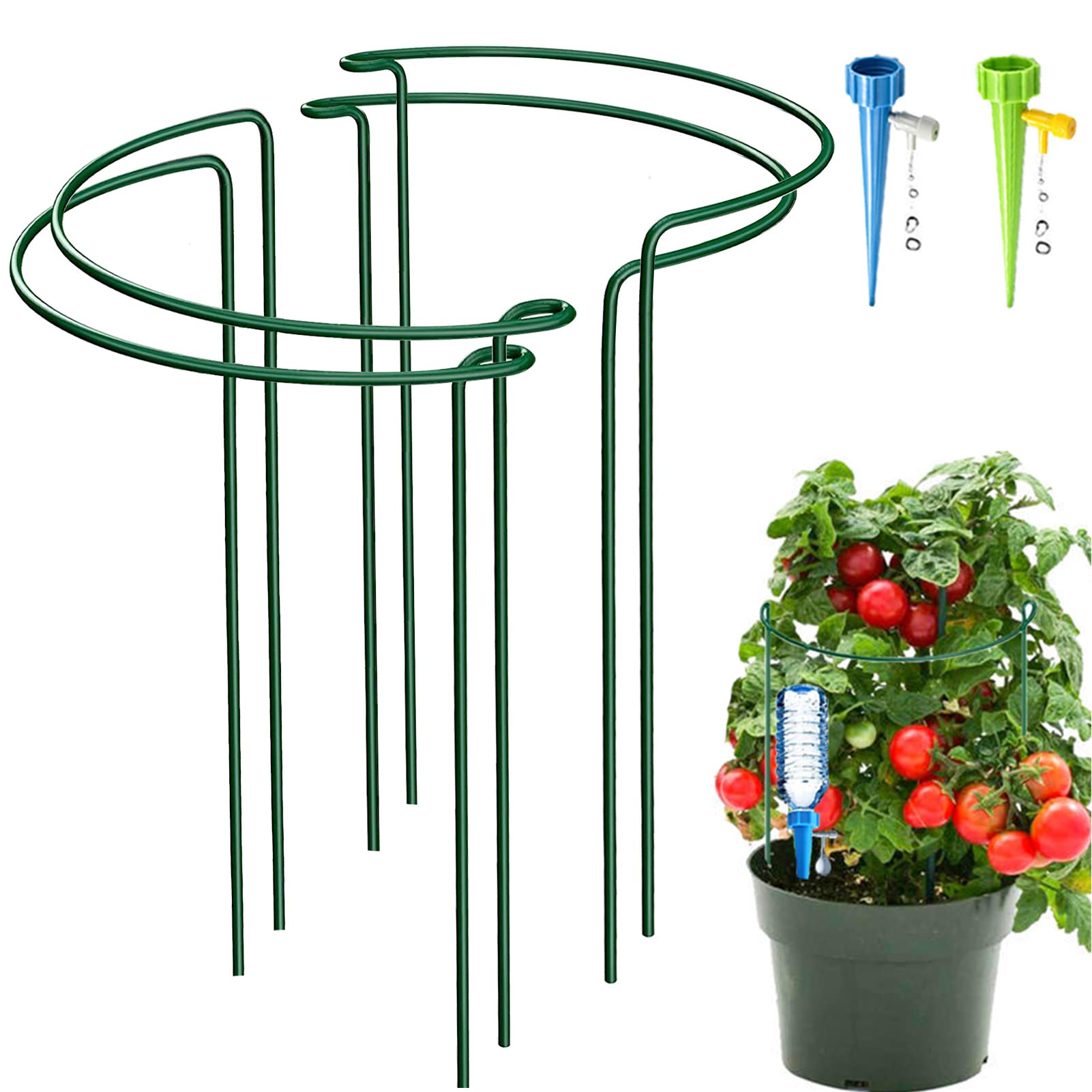 4 Pack Half Round Garden Plant Support Stakes, Metal Bow Type Flower Supports Ring Cage with 2 Self Watering Spikes for Peonies, Hydrangea, Interlinking to Make Garden Border, Rows, Circles(25x40cm)