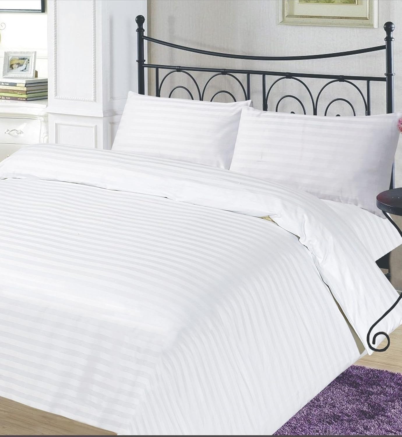 RAYYAN LINEN'S LUXURY EGYPTIAN COTTON WHITE 400TC SATIN STRIPES DUVET