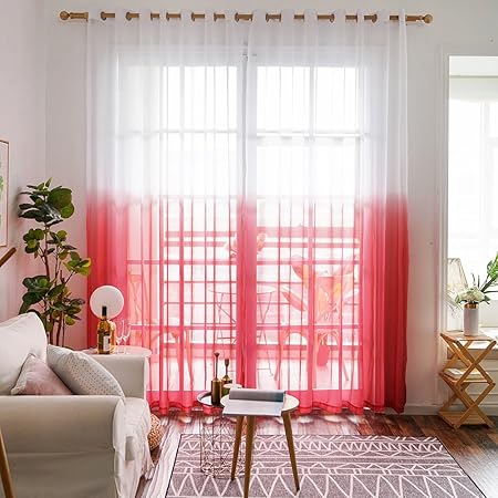 Topfinel Gradient Voile Curtain Solid Ombre Eyelet Net Window