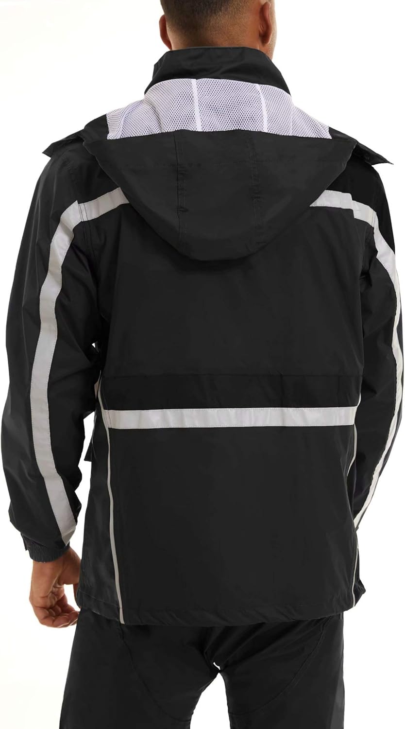 MAGCOMSEN Men's Rain Suits Waterproof Hooded Hiker Raincoats with Pants Work Fishing Rain Gear Jacket: Clothing