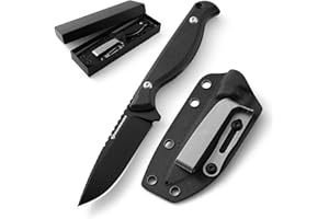 DRACHENADER GT3 EDC 7" Small Fixed Blade Knife with Kydex Sheath, Neck Tactical Knife with 2.95" Blade, Full Tang, with Pocket Clip, Micarta Handle, Full Black