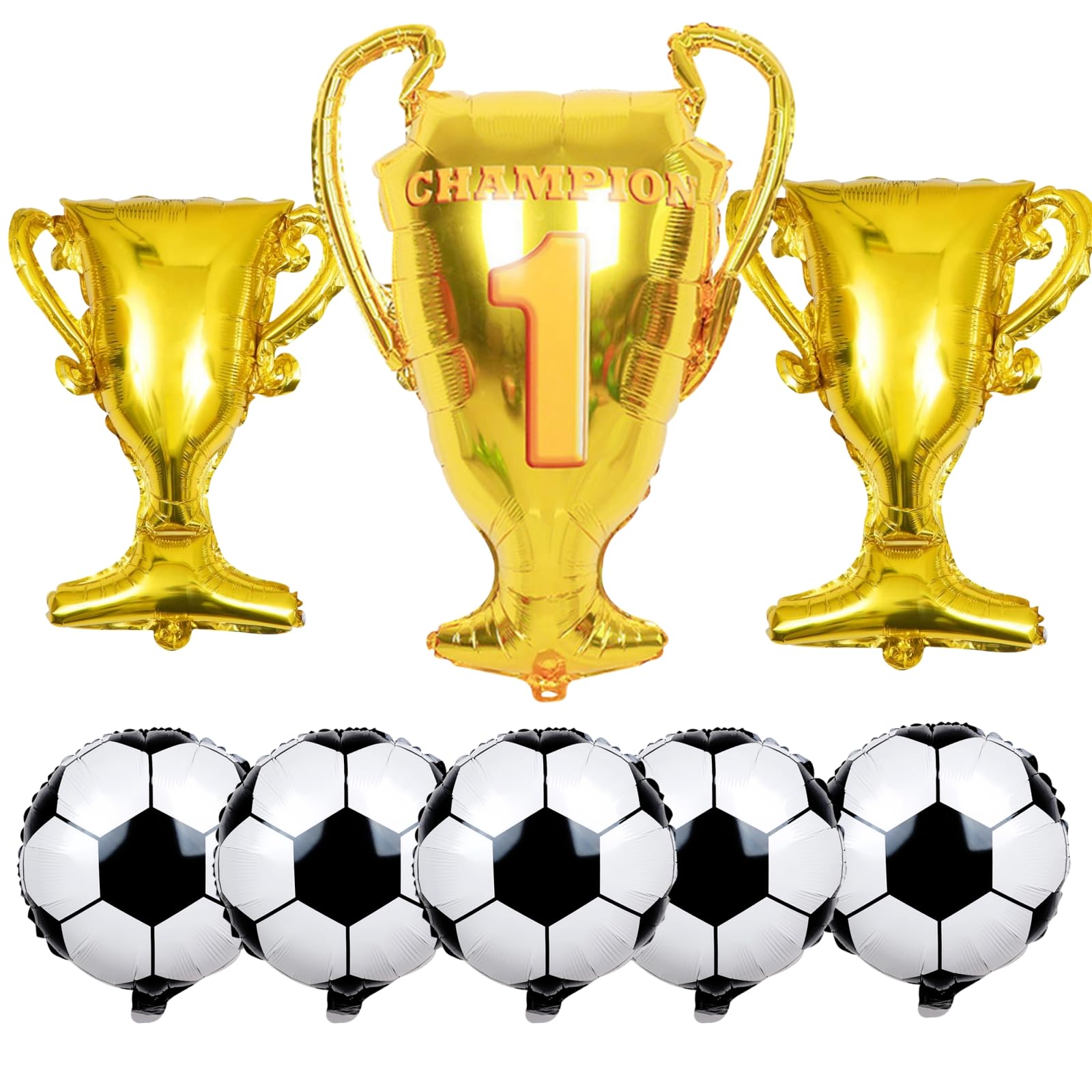 Football Balloons 8 Pcs Set, Black White Soccer Latex Balloons & Champion Trophy Balloons, Soccer Birthday Decorations for Football Fans Party, World Cup & Sports Theme Party Supplies
