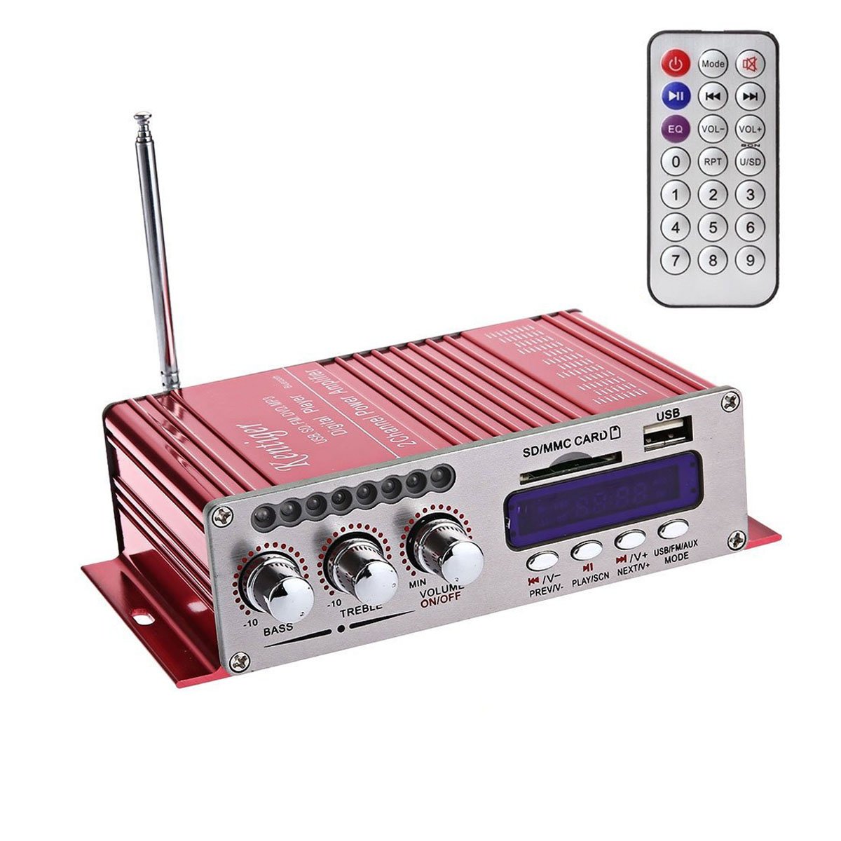 DollaTek 12V Hi-Fi Digital Stereo Audio Amplifier USB SD DVD FM Audio Stereo Radio MP3 Speaker Car Bluetooth Amplifier HiFi Mini 2 Channel Digital Display Power Player for iPod/Car/Boat/Motorcycle