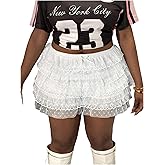 MakeMeChic Women's Y2k Plus Size Floral Lace Ruffle Tiered Micro Shorts High Waist Bloomers