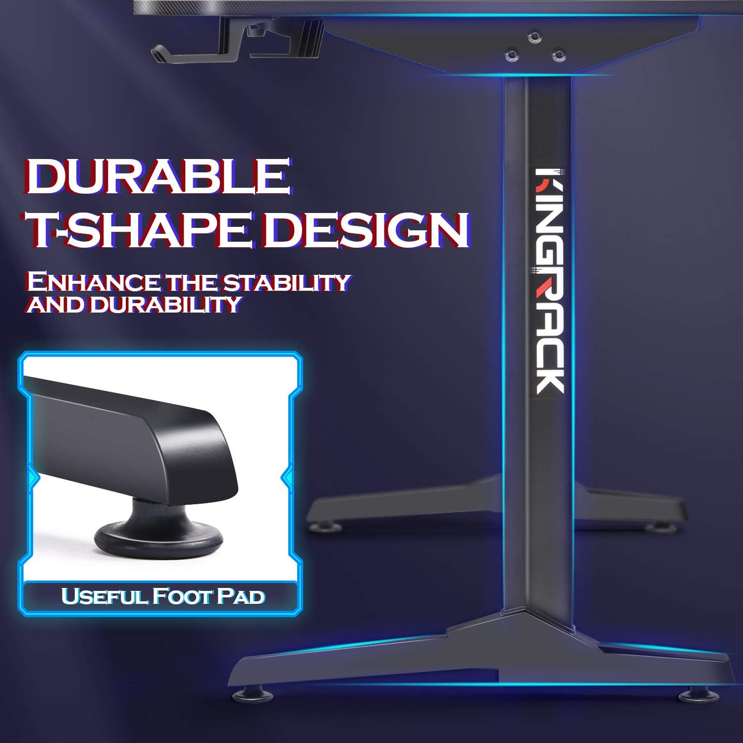 Ergonomic Game Desk, T-Shaped PC Gamer Tables Worksatation for Home Office with Carbon Fiber Surface, Full Mouse Pad, Cup Holder, Headphone Hook, 2 Cable Management Holes, 62" W x 29" D, Black: Kitchen & Dining