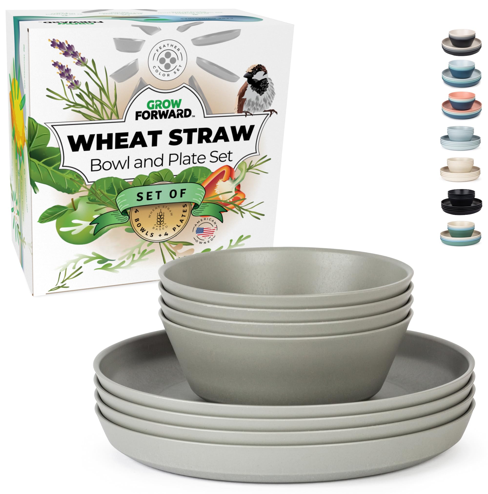 Grow Forward Premium Wheat Straw Plates And Bowls Sets 8-Piece