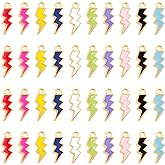 Honbay 100PCS Zinc Alloy Enamel Flash Shape Charms Pendants Lightning Bolt Charms Flash Thunder Pendant for Bracelet Necklace Earrings DIY Jewelry Making Accessories (10 Colors)
