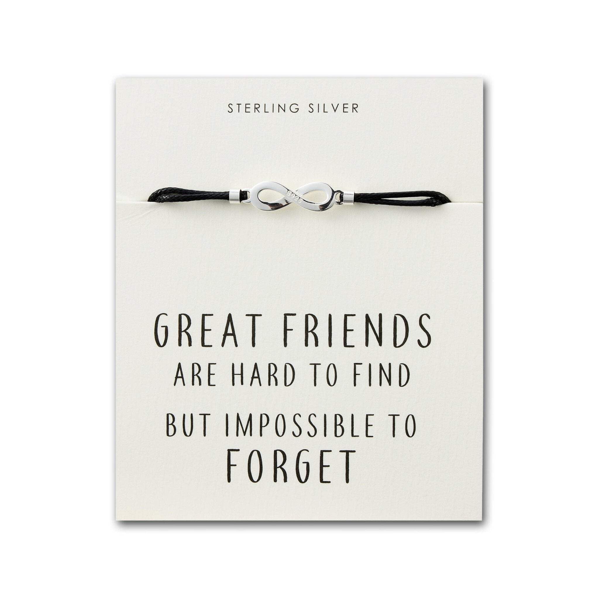 Philip Jones Sterling Silver Friendship Quote Corded Infinity Bracelet