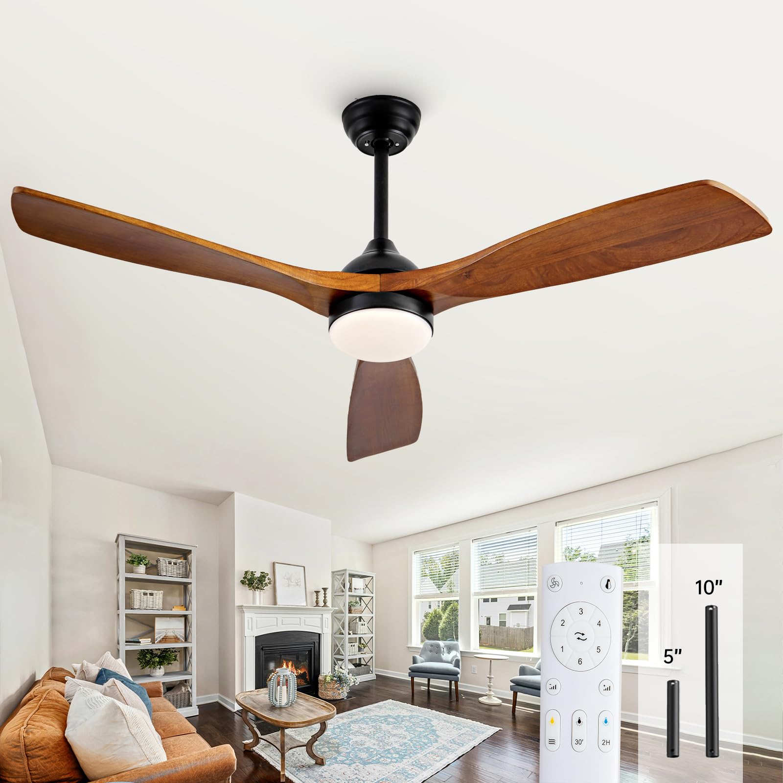 KATSTLE 52 Inch Dimmable Ceiling Fan with Light Remote Control, 3 ...