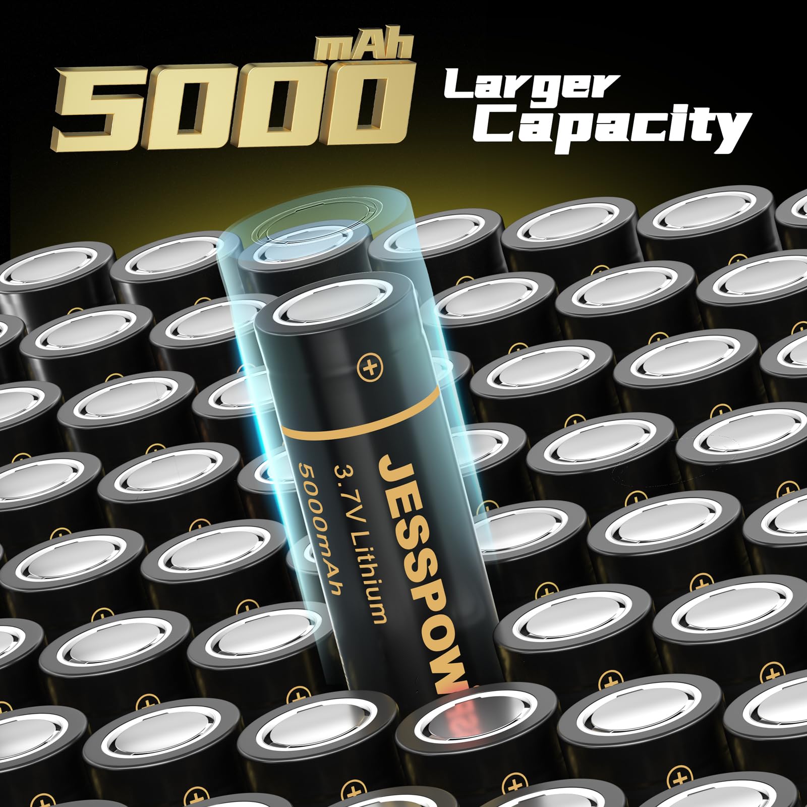 JESSPOW 4 Pack 21700 3.7 V Rechargeable Batteries, 21700 Battery 5000mAh Flat Top Batteries for Flashlight, Headlamps, etc