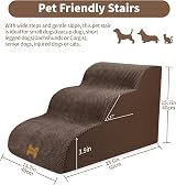 Nepfaivy 3-Step Dog Steps for Bed Non-Slip Foam 60x40x40cm Brown view 2