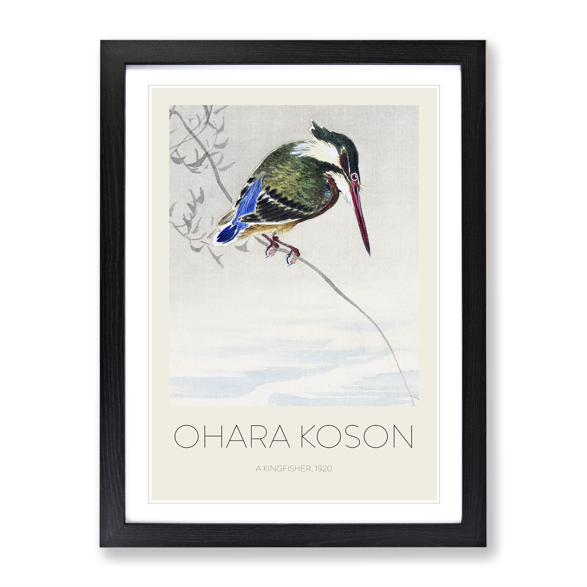A Kingfisher By Ohara Koson Exhibition Museum Asian Japanese Framed Wall Art Print, Ready to Hang Picture for Living Room Bedroom Home Office Décor, Black A4 (34 x 25 cm)