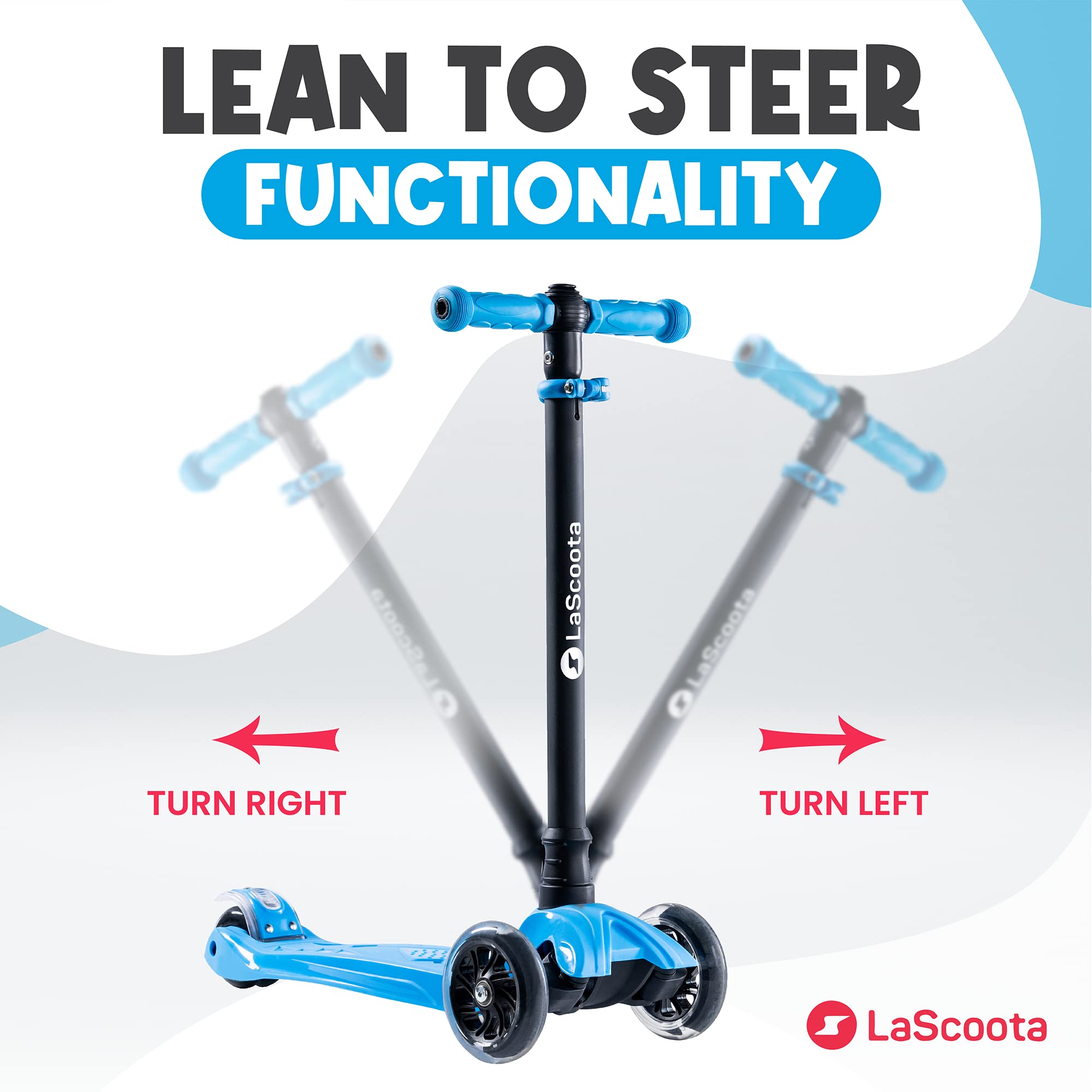 LaScoota 2-in-1 Kids Kick Scooter, Adjustable Height Handlebars and Removable Seat, 3 LED Lighted Wheels and Anti-Slip Deck, for Boys & Girls Aged 3-12 and up to 100 Lbs.