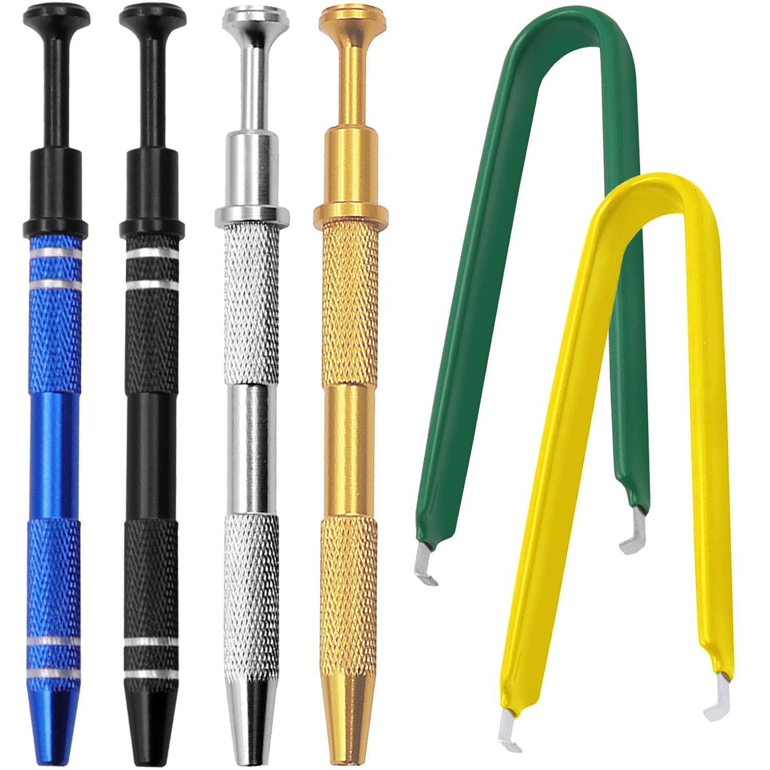 6 pcs 4-Claw Pick Up Tool and Extractor Tool, CNYMANY Stainless Steel Piercing Ball Grabber Jeweler Pearl Grabber Insulated IC Chip Puller Tiny Object Electronic Component Diamond Gems Tweezer