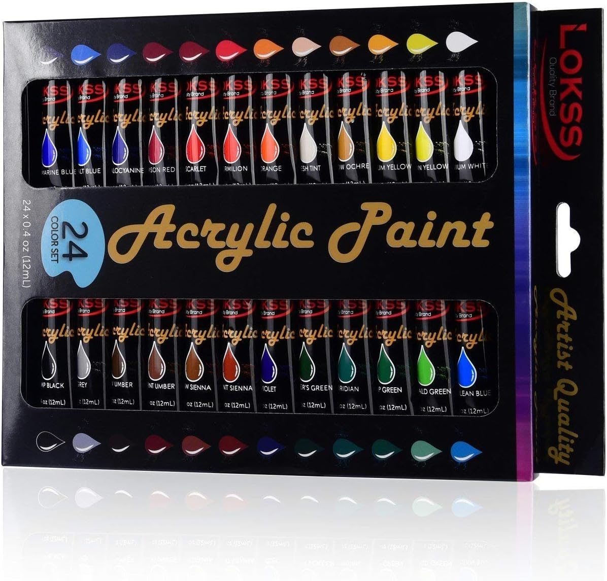 Acrylic Paint Set by Lokss®- 24 Colors Professional Craft Kit - 12ML Big Tubes, Artist Grade! High Quality Canvas/Paper/Wood/Clay/Ceramic & Fabric Coverage. Best For Adults, Artists & Kids - Non Toxic