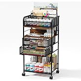 Homsorout Art cart, 5 Tier Rolling Cart - Utility Cart with Storage Drawer and Wheels, Versatile Art & Craft Organizer for Home, Office, or Studio Ideal for Storing Brushes, Paints