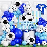 Winrayk Soccer Birthday Party Decorations Supplies, Blue Soccer Balloon Arch Kit with Happy Birthday Backdrop Ball Foil Balloons for Boys Kids Teen Men Adult, Sports Themed Party Decorations Supplies