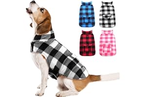 Kuoser Winter Coat, Windproof Fleece Jacket British Style Plaid Cold Weather Vest, Reversible Cozy Warm Dog Clothes Pet Apparel for Medium Dogs M