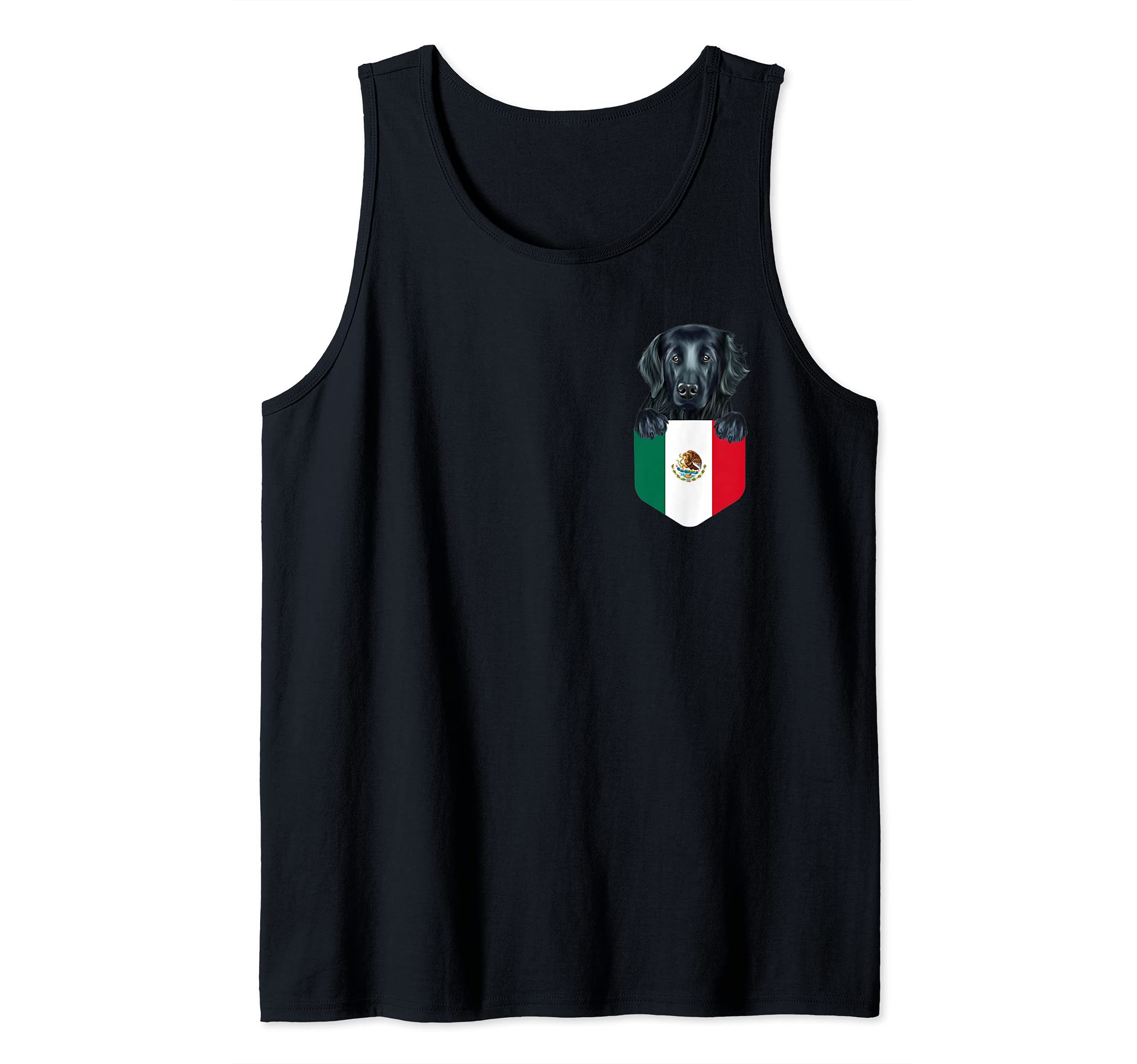 Mexico Flag Flat-Coated Retriever Dog In Pocket Tank Top