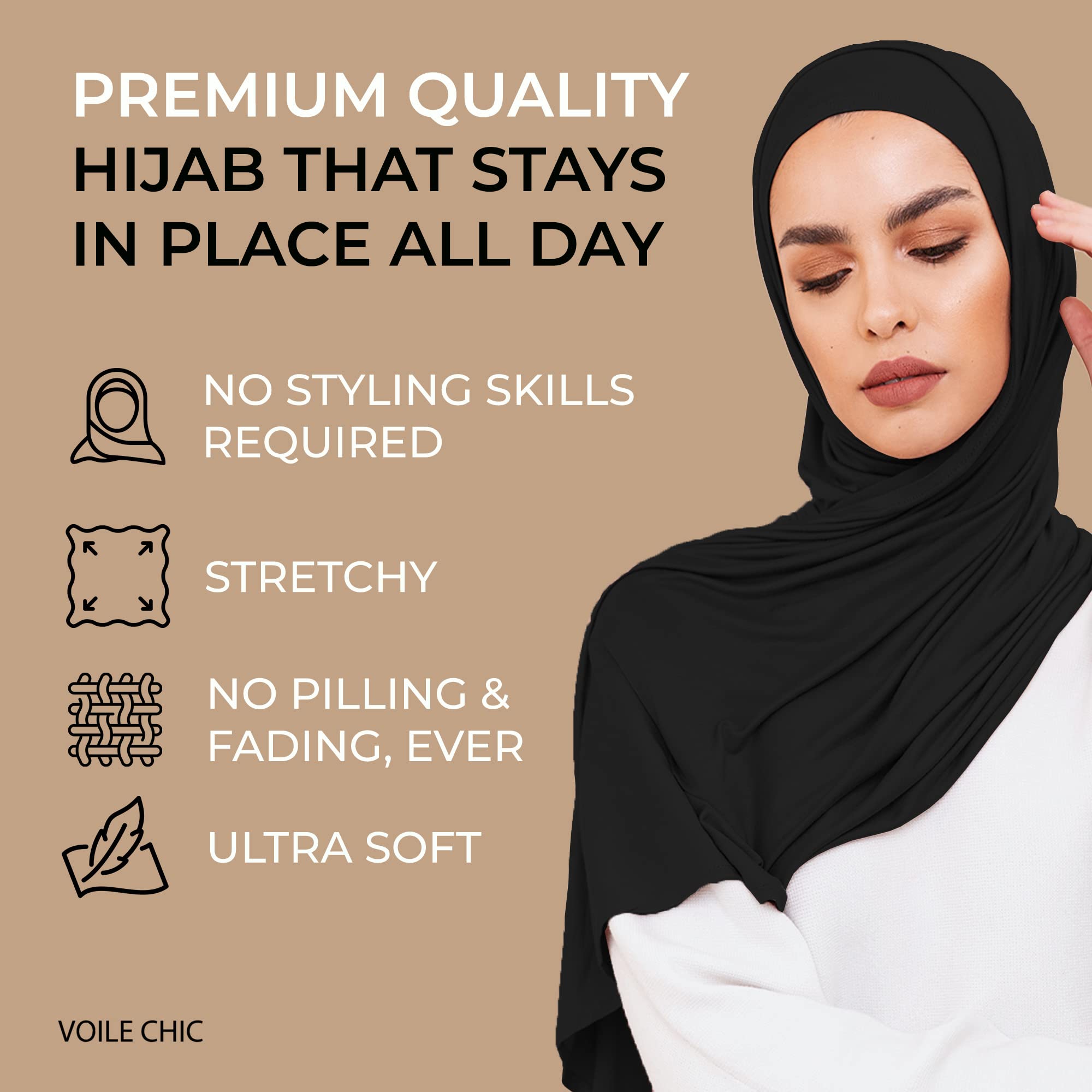 VOILE CHIC Instant Hijab Scarf for Women - Premium Jersey Head Scarf Wrap - Made in Turkey