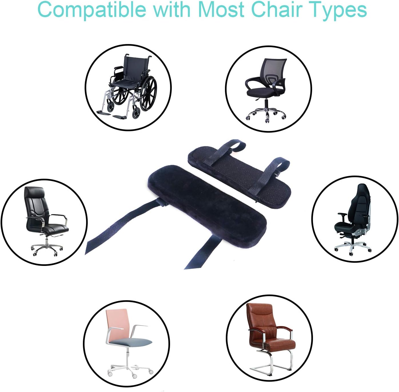 Office Chair Arm Pads, Armrest Elbow Support Pad Cushion Homesy Pack of 2 Comfortable Memory Foam for Gaming Chair, Wheelchair, Home Office Seat to Reduce Pain Pressure Relief Ergonomic Padded Pillow : Office Products