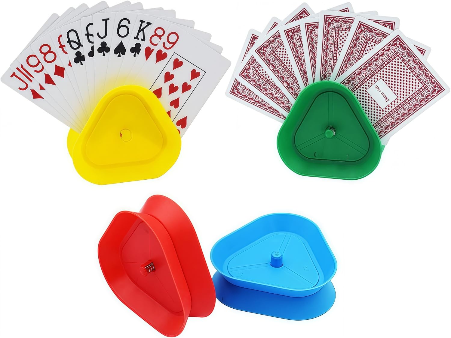 Heanvmyss 4 Pcs Playing Card Storage Set,Hand-Free Plastic Game Holder for Kids,Playing Card Case,Game Card Stands,Cards Organized for Poker,Bridge,Dos,Uno