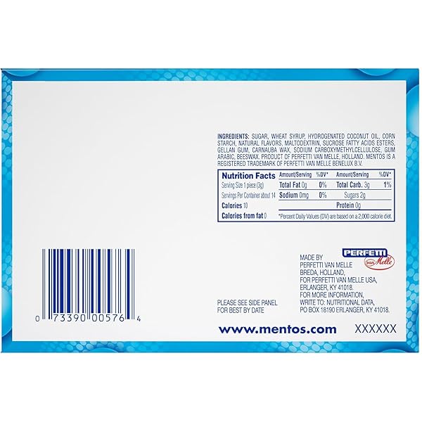 MENTOS CHEWY MINT CANDY ROLL, MINT CANDIES, 14 PIECES PER ROLL, 15 COUNT PARTY PACK