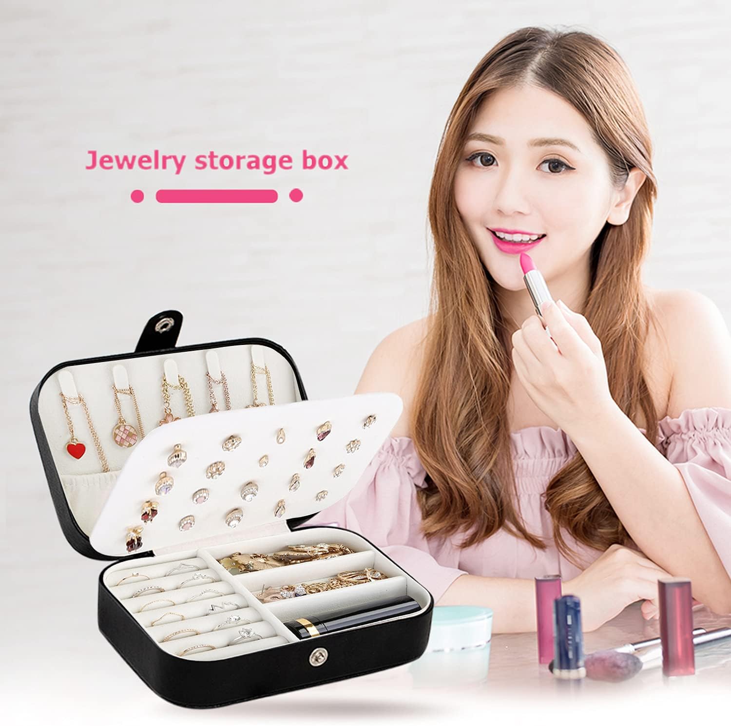 PU Square Jewelry Box Earring Organizer Necklace Bracelet Container (Black): Home Improvement