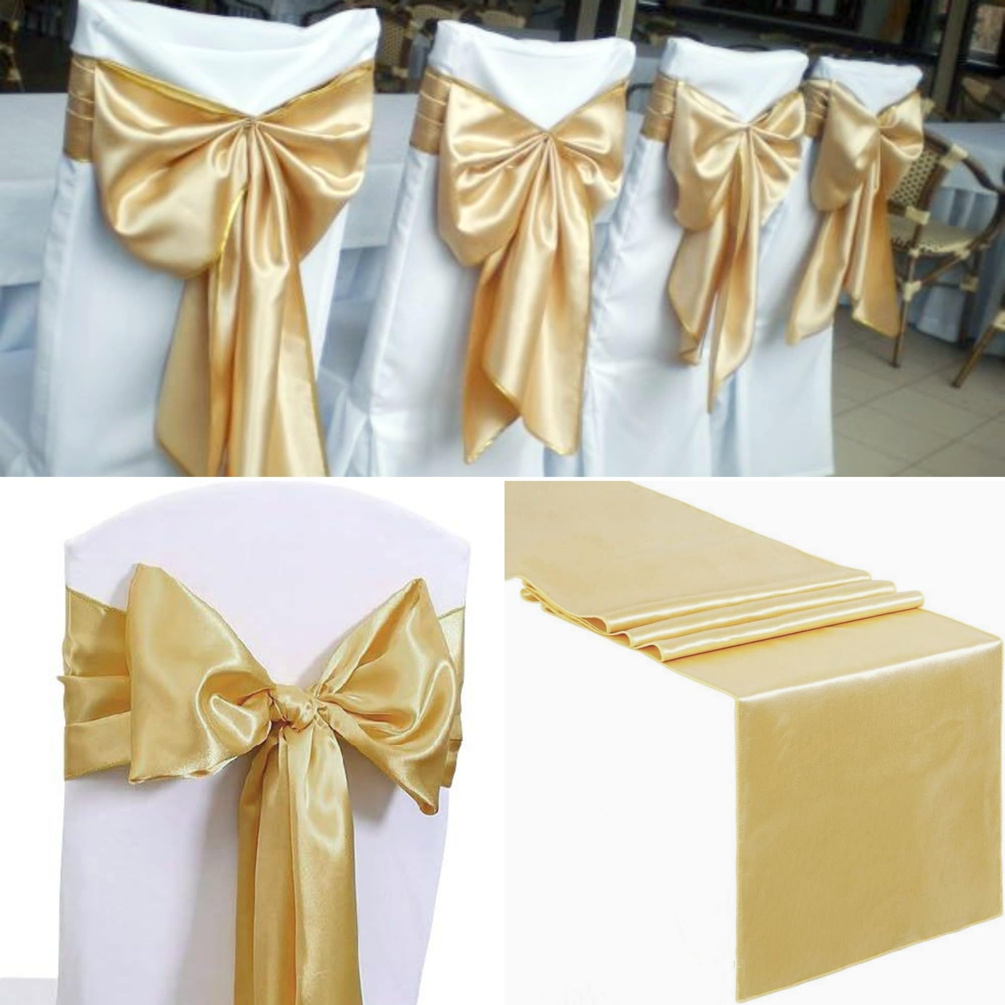 Photo 1 of 100 PCS Satin Chair Sashes Decorative Bow Chair Sashe Ties Chair Ribbon Bows Chair Cover Band for Wedding Birthday Party Ceremony Reception Hotel Events Banquet Home Kitchen Decor(7x108inch,Champagne)
