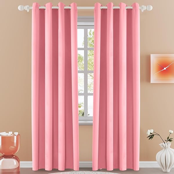 LCOOMZEN PINK GROMMET BLACKOUT CURTAINS FOR BEDROOM AND...