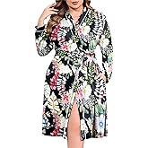 Ekouaer Plus Size Robes for Women Lightweight Bathrobe V Neck Kimono Loungewear Soft Maternity Robes with Pockets 1X-5X