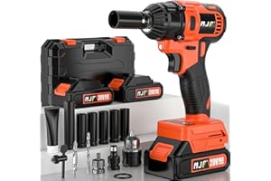 MJF Cordless Impact Wrench 1/2 Inch, Brushless Motor, Max Torque 370 ft-lbs (500N.m), Drill Function, 2 x 2.0Ah Li-ion Battery with Fast Charger, 6 Sockets, Electric Ratchet