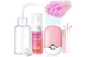 AREMOD Lash Extension Cleanser, Lash Shampoo Cleaning Kits with Lash Fan, 60ml Lash Shampoo,Cleaning Brush and Wash Bottle for Lash Bath(pink)