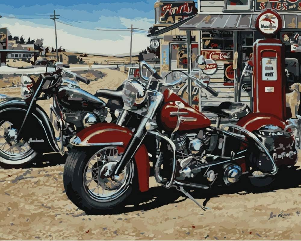 Amazon Com Vintage Motorcycle Diy Oil Painting Paint By Number Kits Oil Painting For Adults Kids Arts Craft For Living Room Home Holiday Creative Gifts