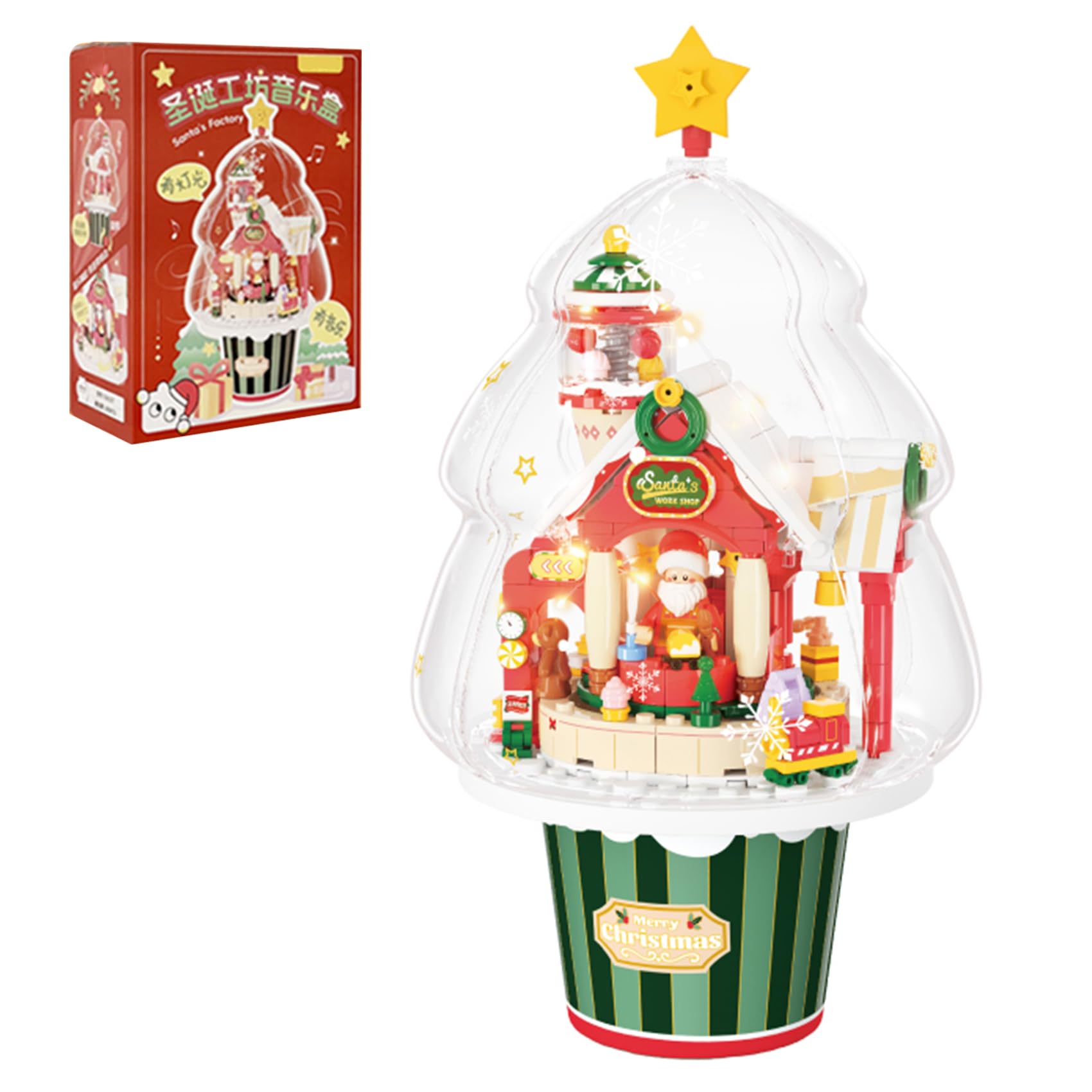 LULUFUN Christmas Block Set, Toy, Christmas Socks, Music, Assembly, Tabletop, Figurine, Interior, Kids, Adults, Popular, Decorative, Gift, Birthday, Christmas, Gift Bag Included (A)