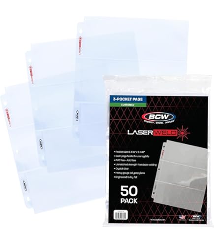 BCW Pro 3-Pocket Currency Pages - 100 Count Archival Quality Bill Holders