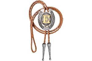 HLYMPONY Bolo tie for Men Western Cowboy Brown Leather Necktie Initial Letter ABCDJMR to Z Bolo ties for Women