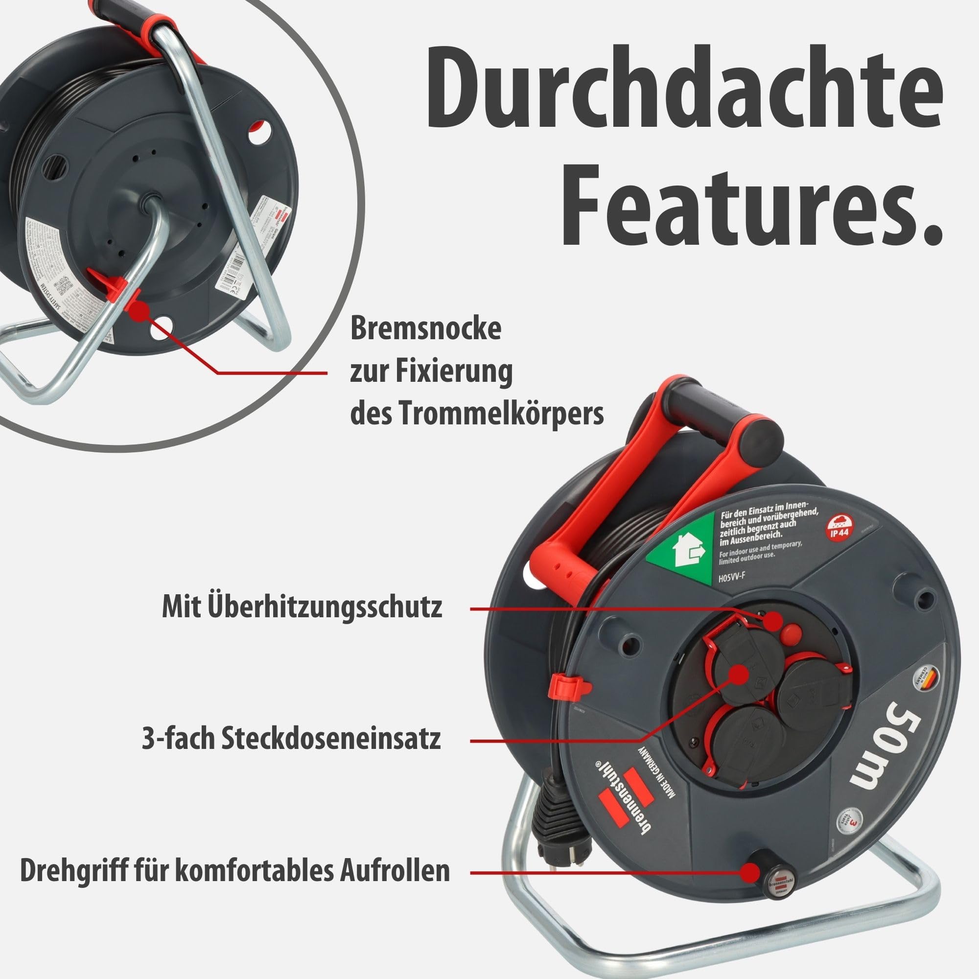 Brennenstuhl Garant V2 IP44 Kabeltrommel 50m Outdoor (Made in Germany, 3 Schutzkontakt-Steckdosen, Überhitzungsschutz, Spezialkunststoff) 3