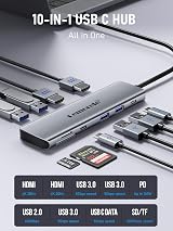 Lemorele USB C Dock 10 in 1 Dual HDMI 4K 100W PD 4 USB 3.0 SD/TF Dock view 2