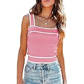 Dokotoo Women's Square Neck Knit Crop Tank Tops 2025 Slim Fit Y2K Color Block Sleeveless Cami Shirts