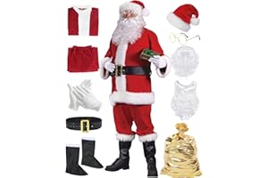 ZIW Santa Claus Costume for Men 10pcs Deluxe Adults Santa Suit Christmas Xmas Santa Outfit