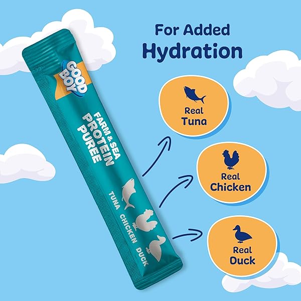 GOOD BOY FARM & SEA PROTEIN PUREES DOG FOOD MIXERS FOR ALL ADULT DOGS, 10 COUNT, EASY SINGLE-SERVE TRIPLE FLAVOR TOPPER TREATS WITH TUNA, CHICKEN AND DUCK