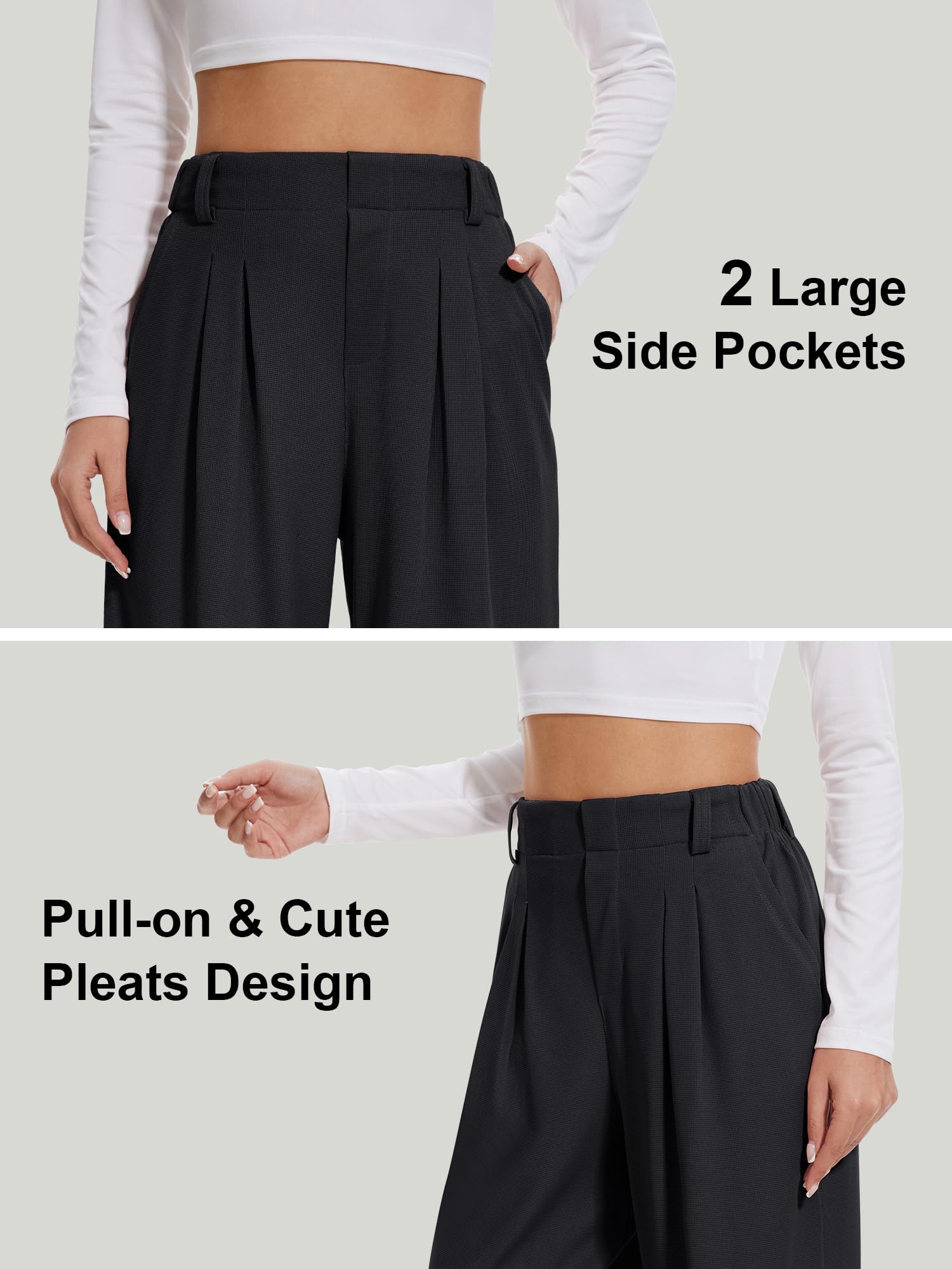 AVAMO High Waisted Stretchy Work Pants Elastic Slacks Wide Leg Business Casual Pants for Women with Pockets Black M