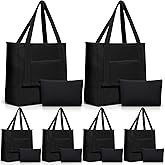 Sanwuta Canvas Tote Bags Bulk with Outer Pocket and Makeup Pouch 18'' Reusable Grocery Bags with Handles for Women Beach DIY