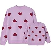 Winioder Mommy and Me Valentines Sweaters Crewneck Heart Knit Sweatshirt Pullover Tops Mom and Daughter Matching Outfits